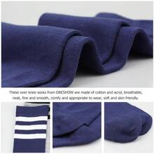 DRESHOW 3 Pairs Thigh High Socks Striped Over Knee Thin Tights Long Stocking Knee High Leg Warmer{"Color_name":"3PairsC:White/Black/NavyBlue"} - 多色4 - 查看 3
