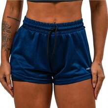 Women's Double Gym Shorts With Hidden Pocket Back Loop For Towel/Perforated Dryfit T-Shirt - Navy Blue - View 11