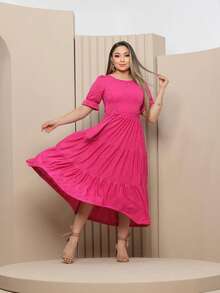 Women's Midi Dress Três Marias Laise Mesh Wedding Evening Formal And Night Elegant And Casual - 玫紅色 - 查看 2