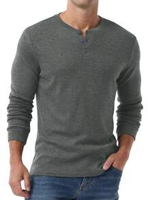 Men's Henley Long Sleeve Casual Classic Button Pullover Tee - Styles - 深灰色 - 查看 11