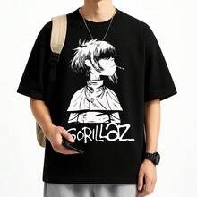 Camiseta Banda Rock Gorilaz Musica Internacional Unissex Masculino Feminino 100% Algodão Top Premium Streetwear Lançamento Envio Imediato Varias Cores!! Plus Size - Preto - Visão 1