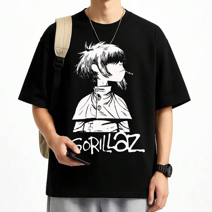 Camiseta Banda Rock Gorilaz Musica Internacional Unissex Masculino Feminino 100% Algodão Top Premium Streetwear Lançamento Envio Imediato Varias Cores!! Plus Size - Preto - Visão 1