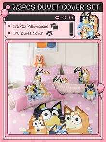 Bluey Bộ ga trải giường Bruie 2/3 món, Ga trải giường Bruie, Bộ ga trải giường thoải mái, chống xù lông, Thân thiện với da, Bộ vỏ chăn ga họa tiết hoạt hình màu hồng, Đồ dệt gia dụng, Vỏ chăn ga và vỏ gối, Không bao gồm chăn bông, Phù hợp với giường đơn, đôi, cỡ Queen, cỡ King, Sử dụng được quanh năm, Có thể giặt máy, Trang trí phòng ngủ - Nhiều màu - Xem 3