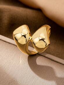 1 Pc 18K Gold Plated Flora Statement Ring For Women, Minimalist Chunky Rings Jewelry For Daily Wear