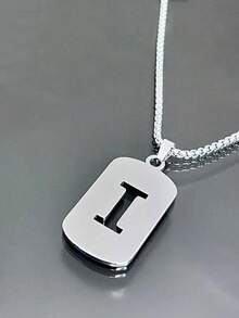 1 Piece Fashionable And Personalized Geometric Square Necklace With 26 English Letter Pendant Made Of Stainless Steel, Simple And Versatile Accessory Foromen And Men