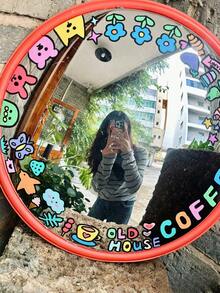 1pc DIY壁挂镜子凹凸镜加大直径21cm拍网红广角镜家居装饰哈哈镜彩绘转角镜拍照道具后视镜摆件拍照网红好看 - 彩色 - 查看 5