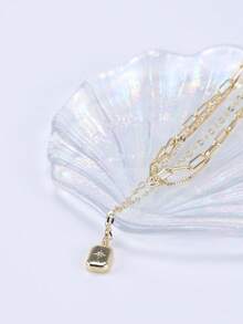 1 pieza Collar con colgante geométrico multicapa de circonita cúbica de moda, regalo de joyería personalizado para mujeres, adecuado para uso diario y aniversarios