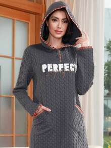2025 Autumn/Winter Luxury Elegant Dignified Embroidered Design Kaftan Embroidered Long Sleeve Hooded Casual Robe With Pockets - Dark Grey - View 2