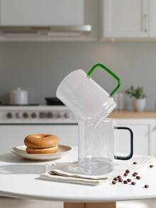 1pc Stackable Glass Mug,Coffee Cups,Glass Coffee Mugs With Handle,Clear Drinking Glasses,Reusable Glass Cups,Glassware,Premium Glass Tea Cup - For Americano, Latte,Cappuccino,Espresso,Tea,Chocolate,Juice,Water,Hot/Cold Beverages, Graduation Gift For Valentine's Day Mother's Day Easter Halloween Christmas