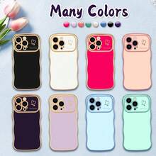 For IPhone 14 Pro Max Case Wave Wavy Phone Cases With Love Heart, Luxury Plating Edge Cute Curly Shape Cover For Women Girls, Thin Slim Soft TPU Rubber Shockproof Protective Cover, Purple{"Color_name":"Purple","Size_name":"ForiPhone14ProMax-6.7inch"} - 多色16 - 查看 8