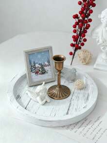 1pc 7.8in/11in Vintage Distressed Wooden Tray, Coffee Cup Candle Holder Decorative Plate For Living Room, Kitchen Tabletop, Handmade Wooden Storage Decor, Halloween/Christmas Gift