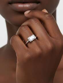 1pc Women's Wedding Ring, Minimalist Rectangular Ring, 2.6g S925 Silver, 2 Carat Moissanite, Bohemian Palace Style, Luxury Proposal Engagement Marriage Anniversary Mother's Day Gift, Comes With Moissanite Certificate And Elegant Gift Box