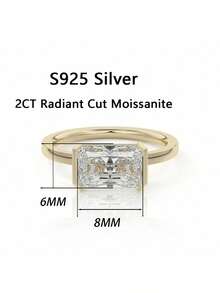 1pc Women's Wedding Ring, Minimalist Rectangular Ring, 2.6g S925 Silver, 2 Carat Moissanite, Bohemian Palace Style, Luxury Proposal Engagement Marriage Anniversary Mother's Day Gift, Comes With Moissanite Certificate And Elegant Gift Box