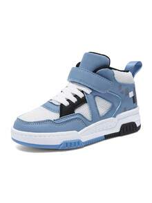 1 Pair Children's Mixed Leather Splice Waterproof Platform Mid-Top Casual Sneakers, Fashion Unisex Kids Sports Shoes, Suitable For All Seasons