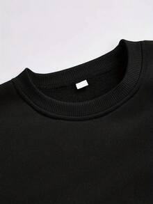 Customizable Name Girl Casual Long Sleeve Sweatshirt - Soft Round Neck Pullover, Spring/Autumn Casual Outfit, Gray And Black, Girls' Sweater, Autumn Pullover, Basic Style Design(Size:110cm-150cm) - Black - View 6