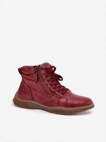 Botas de tobillo de invierno para mujer forradas con piel sintética Ulverina elegante de invierno con cordones y cremallera en rojo, beige y negro - Rojo - Ver 3