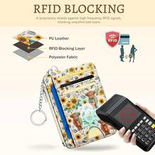 Highland Cow Sunflower Credit Card Holder Small Wallet Women, Slim RFID Blocking Wallet Woman Keychain With Zipper Coin Pocket, Front Pocket Thin Travel Card Case With ID Window Ladies Gifts{"Color_name":"Cow"} - 多色14 - 查看 5