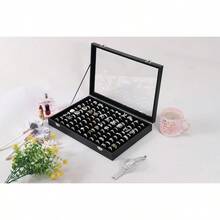 Pengup 100 Slots Ring Case Organizer Display BoxRings Holder Storage Boxes For Jewelry Showcase With Glass Lid Black Velvet .