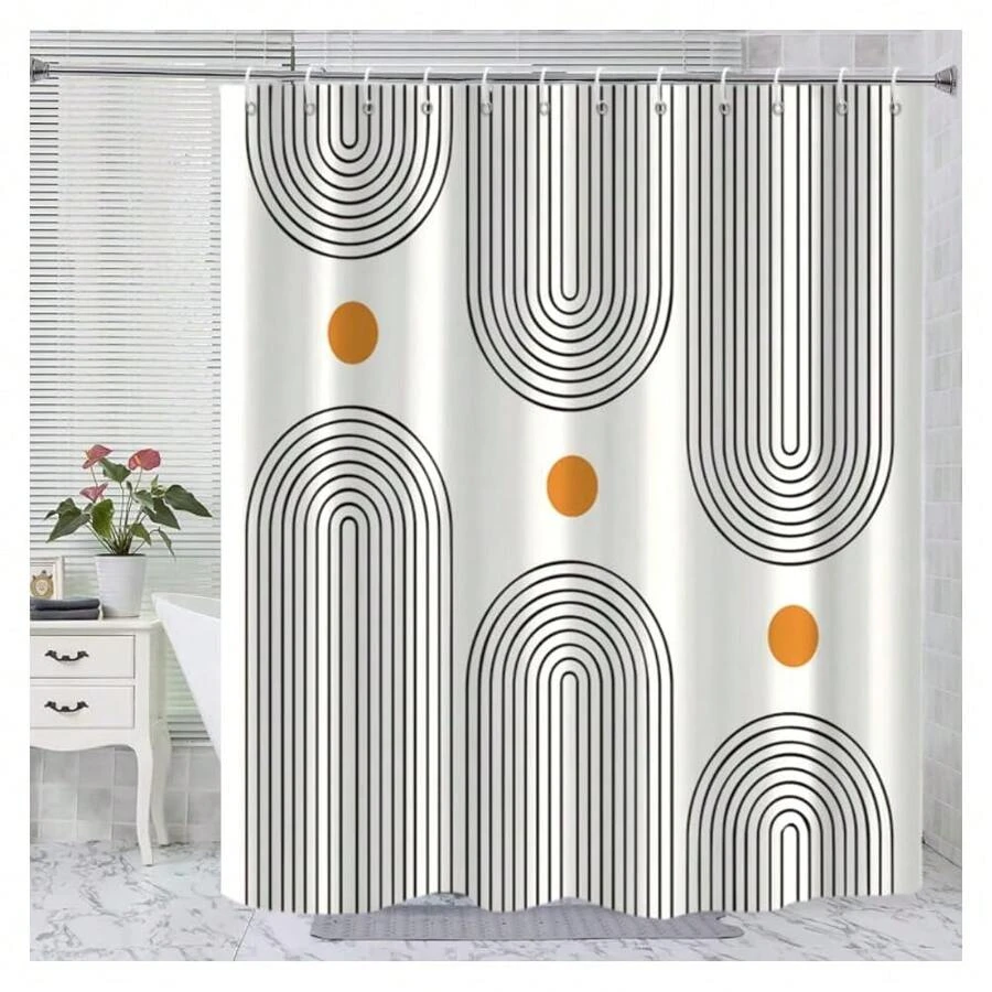 Boho Mid Century Shower Curtain, Modern Abstract Arch Sun Ivory Machine Washable Waterproof Polyester For Bathroom Decor Bathtub With 12 Hooks 72x72{"Color_name":"IvoryBeige","Size_name":"72\"Wx72\"L(Packof1)"} - Multicolor9 - View 1