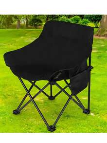 Silla plegable para acampar, silla lunar para exteriores con bolsillo, silla de playa antideslizante resistente de 150kg, silla plegable portátil Sillas de playa plegables - Negro - Ver 5