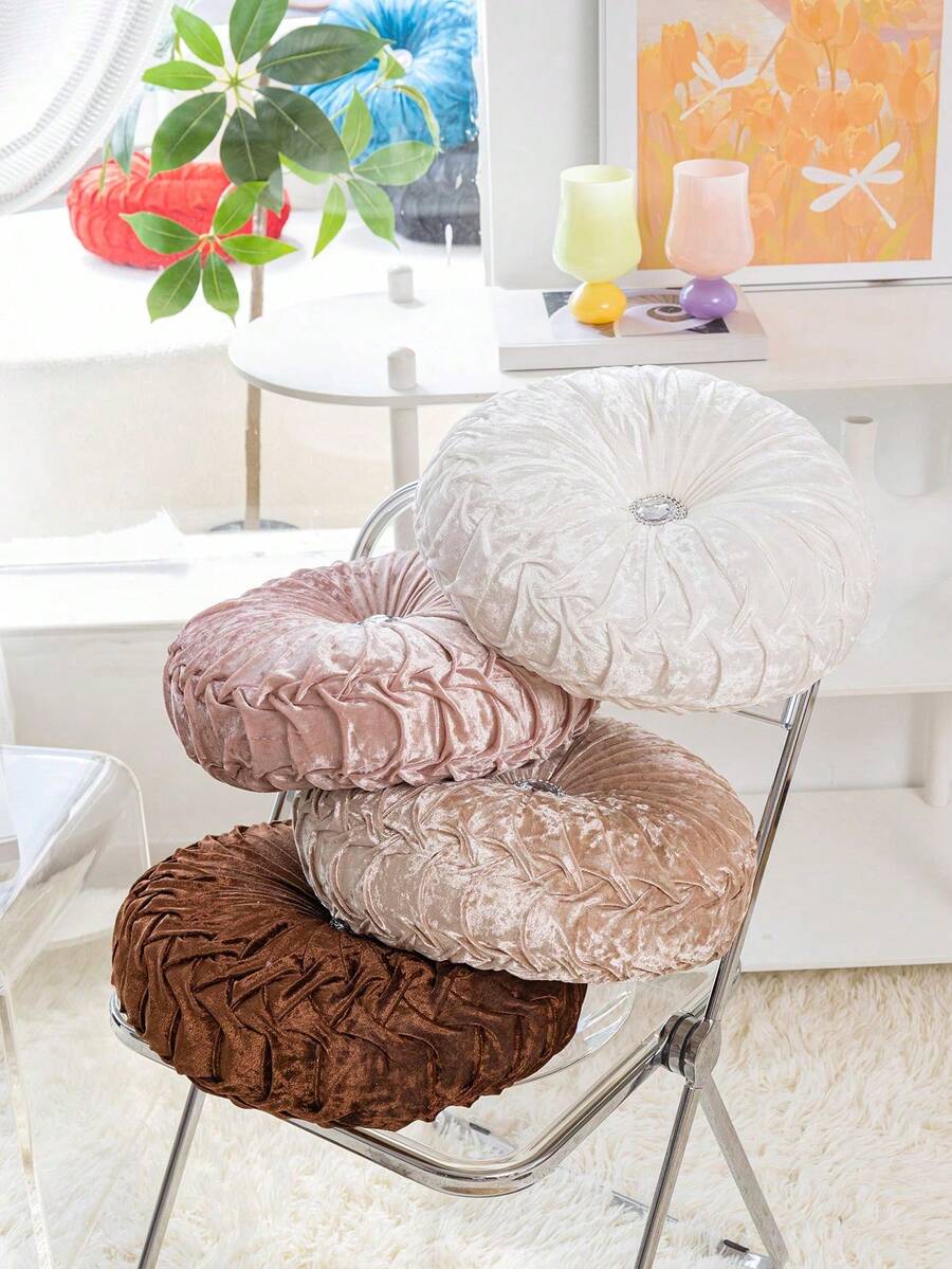 1 pieza Funda de almohada con forma de calabaza, funda de almohada de material súper suave y redonda, cojín decorativo con incrustaciones acrílicas, suave y cómodo, adecuado para decoración del hogar diaria, regalos, cumpleaños, graduación, cojín para silla, cojín para asiento de silla, cojín para silla, cojín para oficina, cojín para silla de juegos