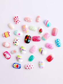 NAIO 576 Pieces Kids Press On Nails Children Fake Artificial Nails Girls Full Cover Short False Fingernails For Girls Kids Design Decoration(Lovely Pattern) Nail Supplies - Multicolor - View 5