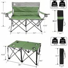 - Juego de 4 sillas plegables para acampar con 1 sof, 2 sillas individuales y 1 mesa para patio, viajes al aire libre, playa azul - Verde + con mesa - Ver 3