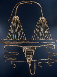 多层水钻腰肚链腿大腿链女士性感沙滩比基尼身体链腿大腿束带首饰 - 身體鏈 - 查看 10