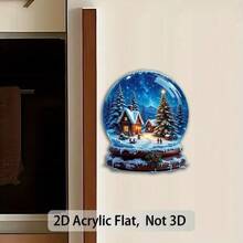 1 ímã de geladeira acrílico plano 2D, sinalização decorativa e ornamentos, design de paisagem de neve natalina, artesanato requintado, adequado para cozinha, sala e decoração sazonal de casa, criando uma atmosfera aconchegante.