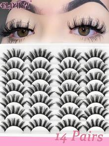 14 pares de cílios D Curl, cílios grossos e volumosos, cílios finos e alargados, efeito olho de gato, cílios postiços estilo mangá