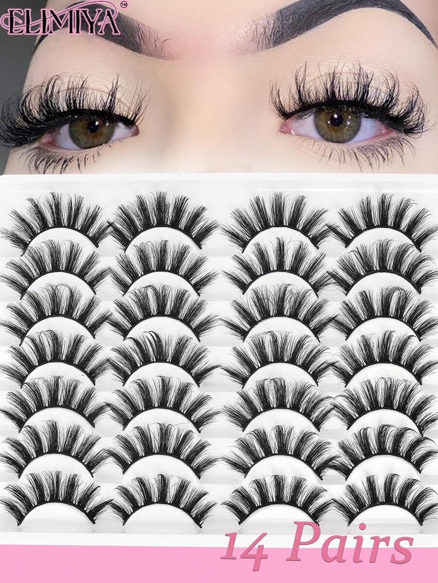 14 pares de cílios D Curl, cílios grossos e volumosos, cílios finos e alargados, efeito olho de gato, cílios postiços estilo mangá