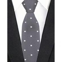 Men's Solid Color Textured Knit Skinny Ties Smart Necktie Square-Cut Finish{"Size_name":"OneSize","Color_name":"DarkGreyPolkaDot"} - 多色6 - 查看 3