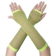 Fishnet Fingerless Gloves Mesh Arm Sleeves Fish Net Arm Sleeves EMO Gloves For Women In Theme Party Scene Accessories{"Size_name":"Long","Color_name":"#07-Yellow-Green(Long)"} - 多色19 - 查看 1