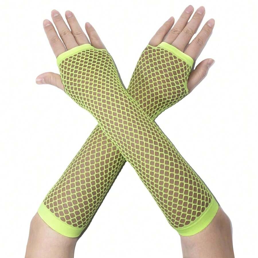 Fishnet Fingerless Gloves Mesh Arm Sleeves Fish Net Arm Sleeves EMO Gloves For Women In Theme Party Scene Accessories{"Size_name":"Long","Color_name":"#07-Yellow-Green(Long)"} - 多色19 - 查看 1