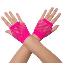 Fishnet Fingerless Gloves Mesh Arm Sleeves Fish Net Arm Sleeves EMO Gloves For Women In Theme Party Scene Accessories{"Size_name":"Short","Color_name":"#3-HotPink(Short)"} - Multicolor21 - View 1