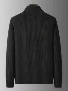 GRDR 男士圆领长袖毛衣，百搭日常针织套头衫 - 黑色 - 查看 3