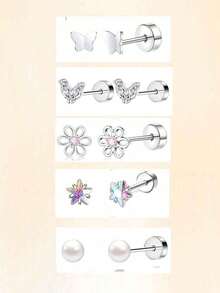 5 Cặp/Bộ Bông Tai Đinh CZ Unisex Cho Tai Nhạy Cảm 20g/0.8mm Bông Tai Sụn Phẳng Phía Sau Tragus Trang Sức Xỏ Khuyên Cho Dái Tai Xỏ Khuyên Sụn Tai Bằng Thép Không Gỉ 316L - sụn tai - Xem 5