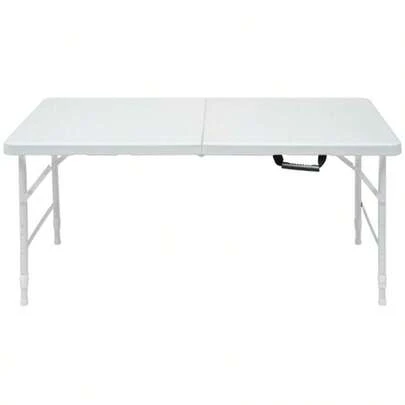 125cm Folding Table Portable - Heavy Duty Steel Frame Adjustable Height, Compact Folding Design For Outdoor/Home/Office, Rustproof & Easy Clean (White)