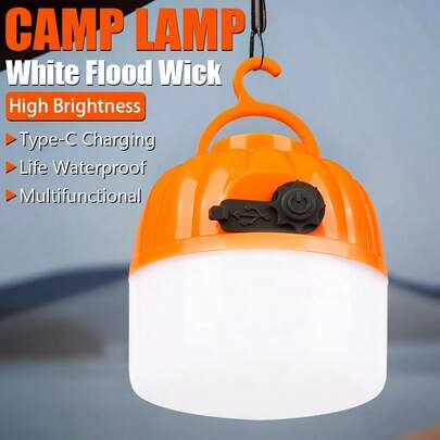 1pc USB Rechargeable Camping Tent Lamp - LED Searchlight With Hook Design, Portable Emergency Lantern For Fishing, Hiking & Outdoor Travel, ABS Material, Rechargeable Lithium Battery, Outdoor Lighting | Modern Camping Gear | Durable Camping Gear