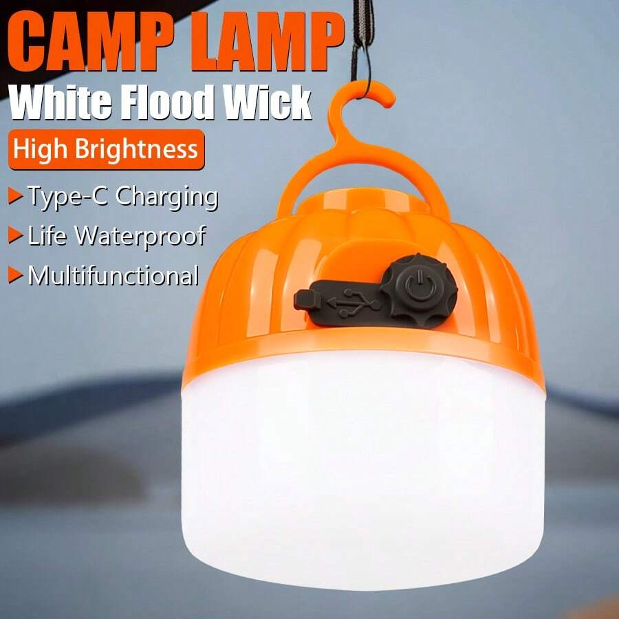 1pc USB Rechargeable Camping Tent Lamp - LED Searchlight With Hook Design, Portable Emergency Lantern For Fishing, Hiking & Outdoor Travel, ABS Material, Rechargeable Lithium Battery, Outdoor Lighting | Modern Camping Gear | Durable Camping Gear