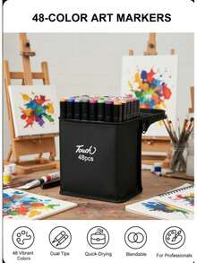 12/36/48/60/80支双头美术马克笔套装，彩色美术马克笔，双头绘图笔，插画动画设计工具，粗细双头设计，色彩鲜艳，混合均匀，适合初学者、青少年和成人用于绘画、素描、着色、高光、插画等。圣诞节、开学季、复活节适用。