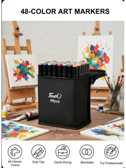 12/36/48/60/80支双头美术马克笔套装，彩色美术马克笔，双头绘图笔，插画动画设计工具，粗细双头设计，色彩鲜艳，混合均匀，适合初学者、青少年和成人用于绘画、素描、着色、高光、插画等。圣诞节、开学季、复活节适用。