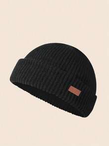 1 件女士纯色布标空白无檐帽，针织保暖头饰，适合秋冬日常穿着 - 空白小標 - 查看 14