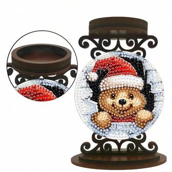 1 件成人 DIY 钻石画烛台套件，圣诞钻石艺术，可爱熊设计，成人初学者钻石画艺术套件，成人钻石艺术套装，成人数字油画，理想礼物