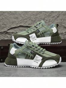 1双男士休闲运动鞋，系带字母图案PU低帮户外多功能滑板鞋，透气徒步鞋 - 綠色 - 查看 4