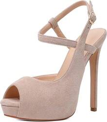 Women's Platform Heel Pumps Slingback Peep Toe High Heel Sandals 5 Inches Stiletto Heel Party Dress Shoeshalloween - 絨面米色 - 查看 12