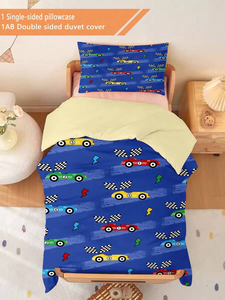 2 PEÇAS Conjunto de Edredom com Tema de Corrida (Coleção de Quatro Estações) Conjunto de Edredom Dupla Face 135*200cm (1 Fronha Estampada de Um Lado + 1 Edredom Estampado dos Dois Lados, Sem Material de Enchimento) Para Bebês e Crianças, Lavável em Máquina, Adequado para Berços de Recém-Nascidos, Ideal para Presentes em Feriados