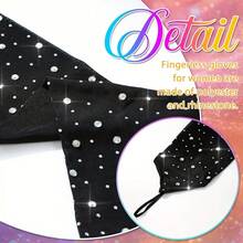 Long Party Gloves With Diamond Embellishments - Elegant Black Formal Gloves With Elastic Cuffs For Secure Fit, Suitable For Proms, Halloween, Masquerades - Shiny Dance And Event Accessories, Mask Ball Decorations, Sparkling Sequin Design