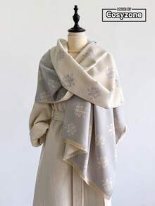 1pc Elegant Iris Flower Jacquard Scarf, Warm And Versatile For Women, Suitable For Air-Conditioned Rooms, Autumn/Winter, Fashion Accessory And Gift - Light Grey - View 1