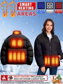 1 pieza Abrigo acolchado con control de temperatura inteligente de 3 niveles, 11 zonas de calefacción, con capucha de color contrastante, adecuado para esquí al aire libre y caminatas casuales, ajuste holgado y ligero y cómodo, regalo perfecto para Navidad, Año Nuevo, salvador de calor en invierno (excluye el banco de energía)